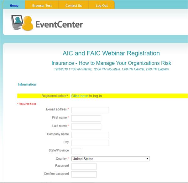 screenshot of webinar registration form